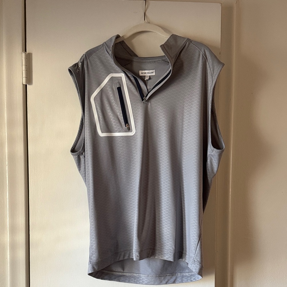 Peter Millar Forge Arrow Performance Vest Men’s L Gale Grey 1/4 Zip Golf EUC
